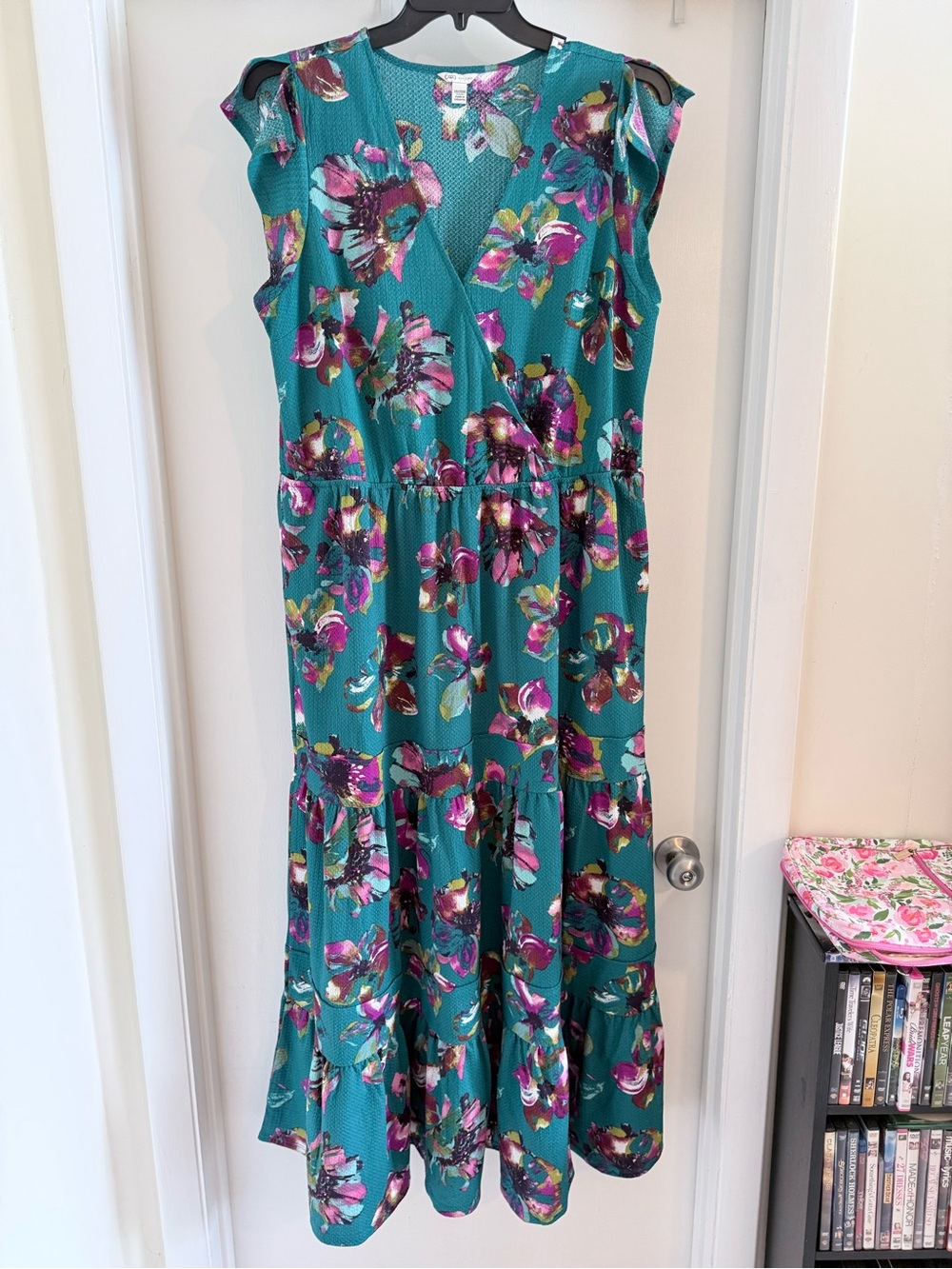 Cato Teal Floral Maxi Dress with V-Neck